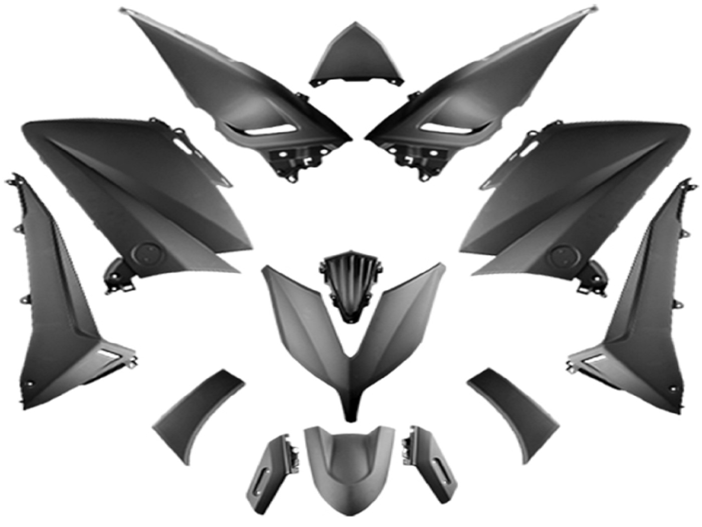 apvalių dalių komplektas 14 dalių juodas matinis Yamaha T-Max 530 2015-2017 m.