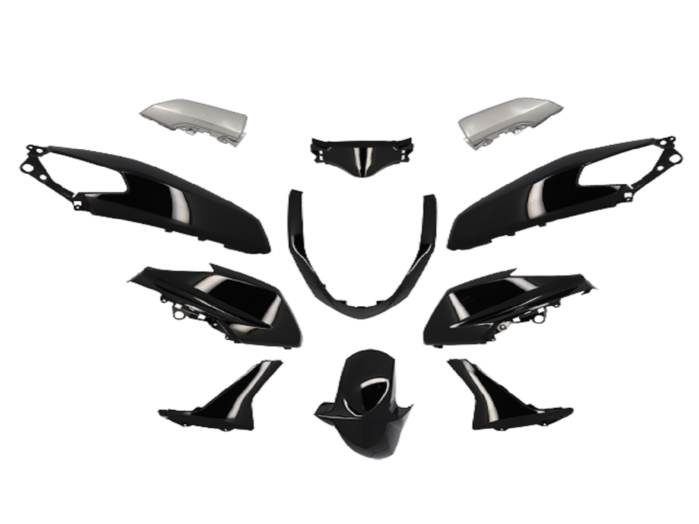kėbulo komplektas 11 dalių juodas blizgus Yamaha N-Max 125cc 2015-2020 m.