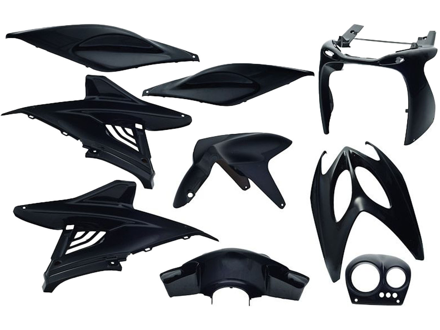 plastikų komplektas EDGE 9 dalių juodas metalinis Yamaha Aerox, MBK Nitro