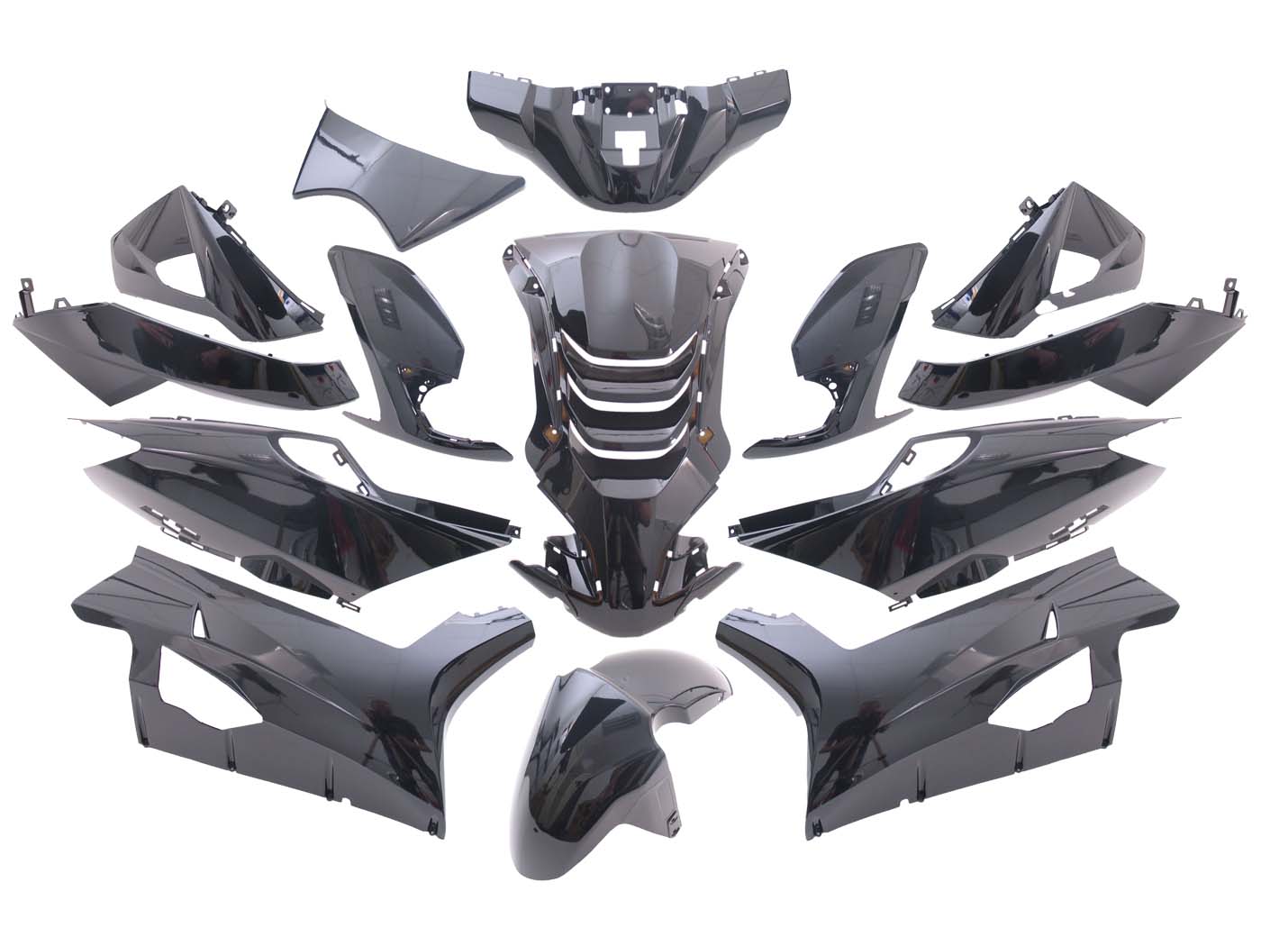 EDGE 14 dalių juodos spalvos metalinis plastikų komplektas, skirtas Peugeot Speedfight 4