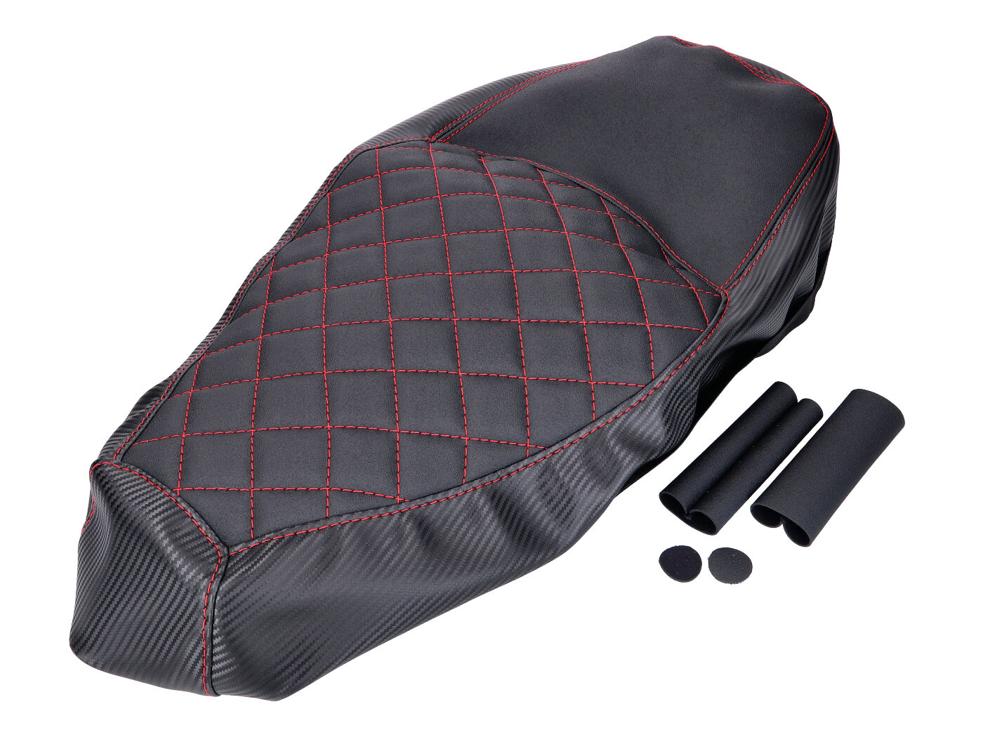 Sėdynės užvalkalas deimantinis dygsniuotas, juodas/raudonas, Carbon Look dizainas skirtas NIU NQ1 S
