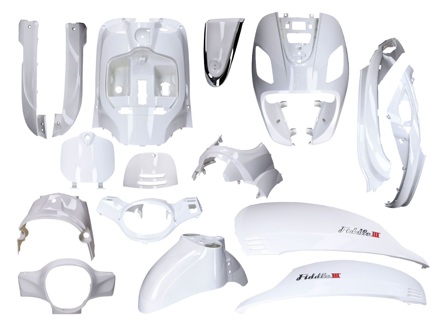 Baltai gruntuotas 16 dalių plastikų komplektas Sym Fiddle 3 metams 2014-2020
