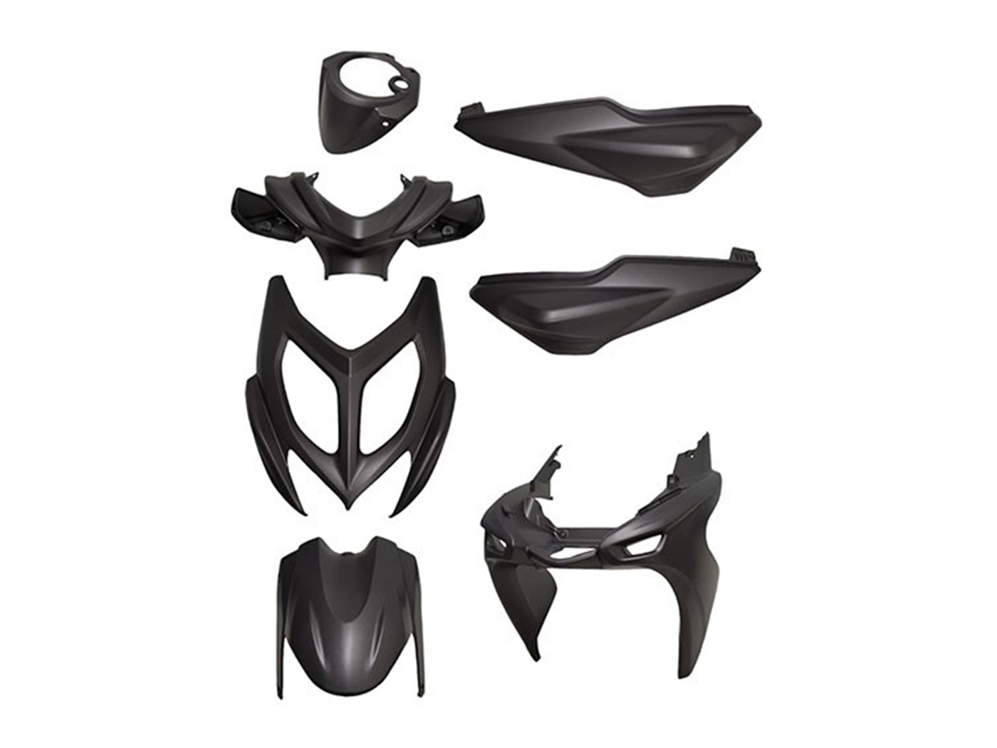 Plastikų komplektas 7 dalių juodas matinis Yamaha Aerox, MBK Nitro 2013-2017 m.