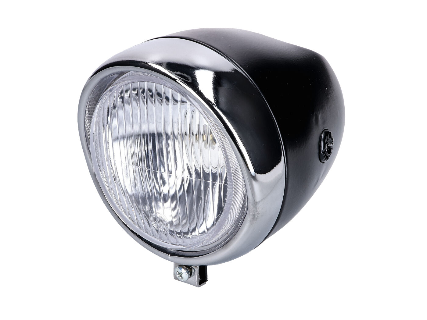 priekinio žibinto apvalus 130 mm korpusas juodas su chromuotu žiedu Puch mopedui