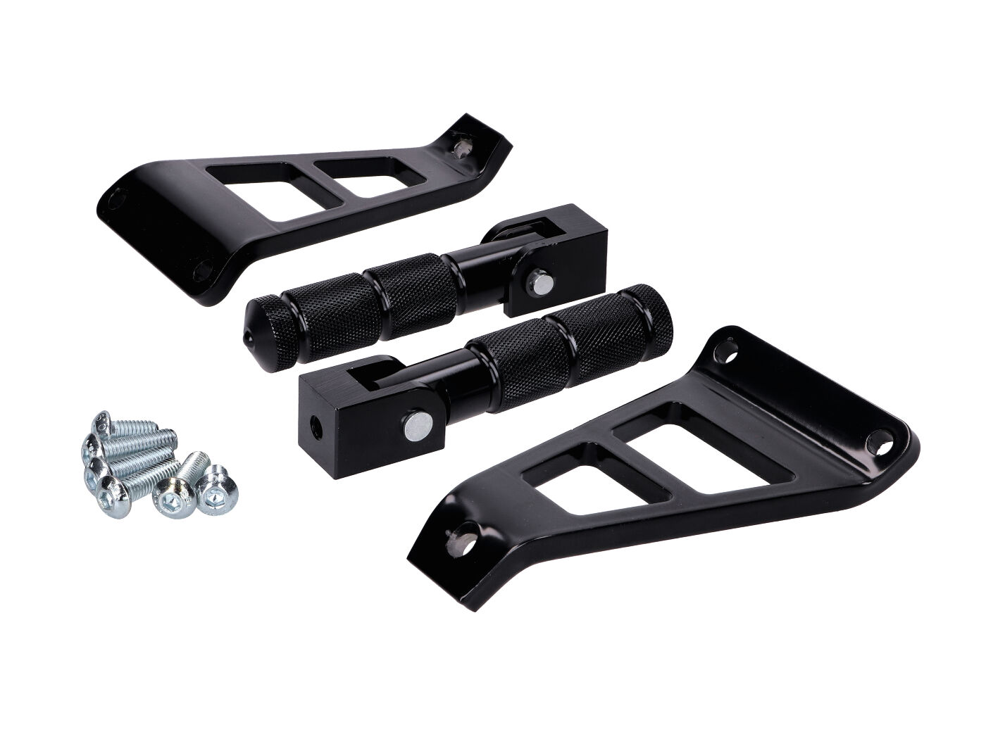 Pillion kojų atramų komplektas CNC juodas, skirtas Beta RR 50 (su laikikliu)