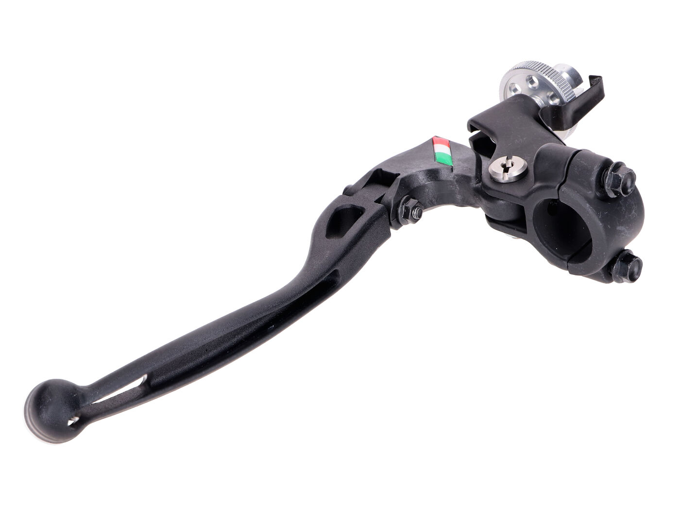Domino Racing sankabos tvirtinimas 22 mm vairui, juodas, 26 mm su sulankstoma svirtimi sankabos trosui