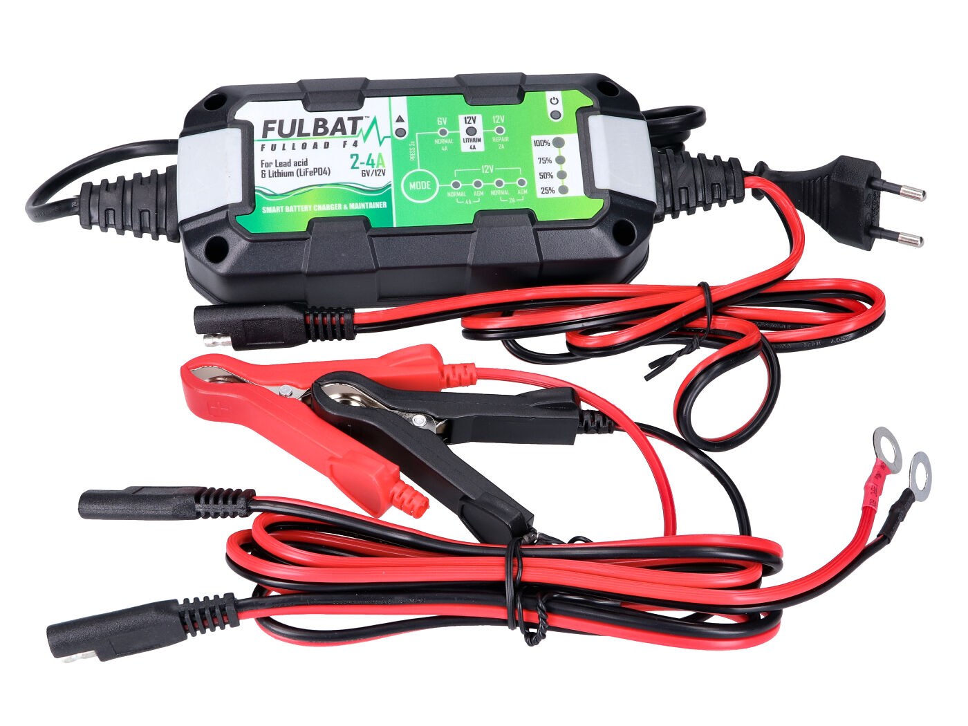 akumuliatoriaus įkroviklis Fulbat Fulload F4, skirtas 6V, 12V švino pagrindu, MF, gelis, LiFePO4, 4-80Ah