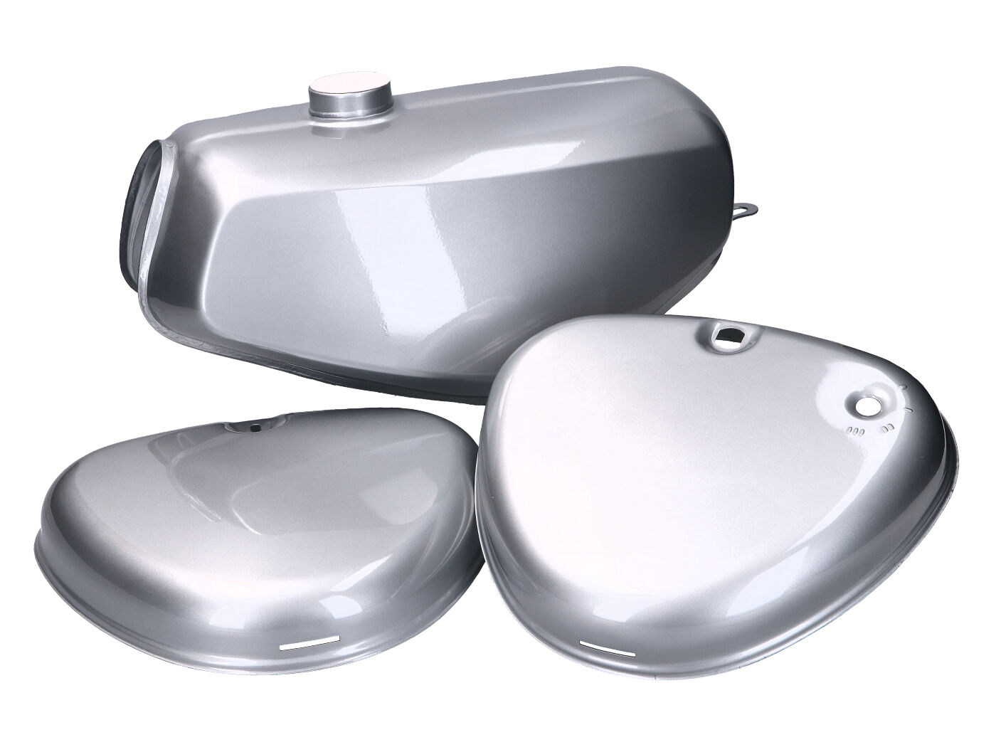 kuro bako ir šoninio dangtelio komplektas sidabrinis metalinis Simson S50, S51, S70