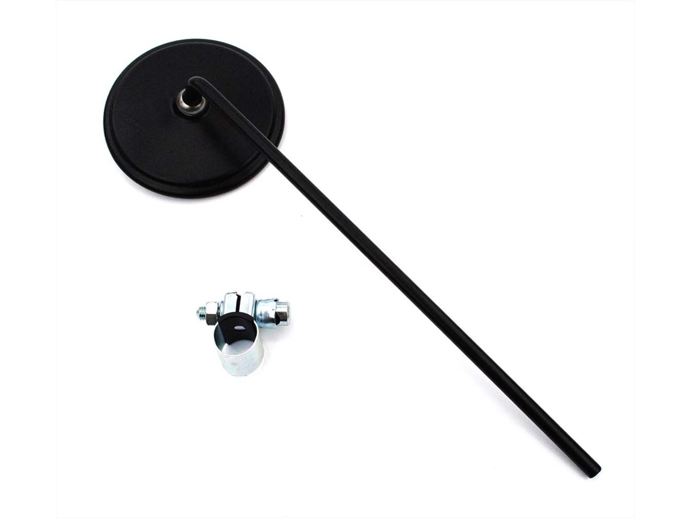 Veidrodis bumm matinis juodas 110mm su spaustuku 22mm, skirtas Zündapp, Kreidler, Hercules, Miele, DKW, NSU, Horex, Puch, Gritzner