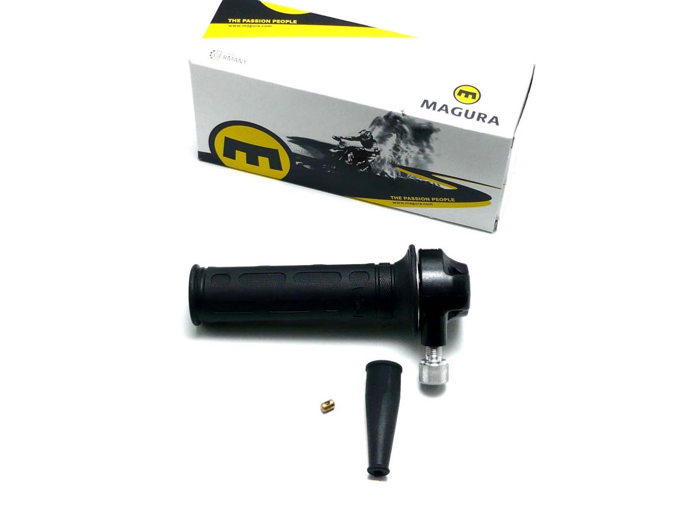 Droselio rankena Magura su juoda 120 mm guma, skirta Zündapp KS, Kreidler, Hercules K, KX, MK, Puch, KTM, DKW, KKR, Mokick