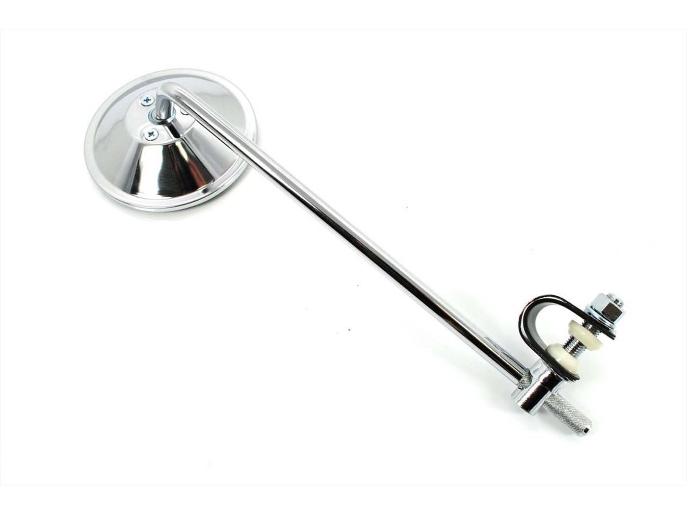 Veidrodinis chromuotas apvalus 100 mm strypas, 260 mm spaustukas 22 mm, skirtas Zündapp, Kreidler, Hercules, Miele, DKW, NSU, Horex, Puch, Gritzner