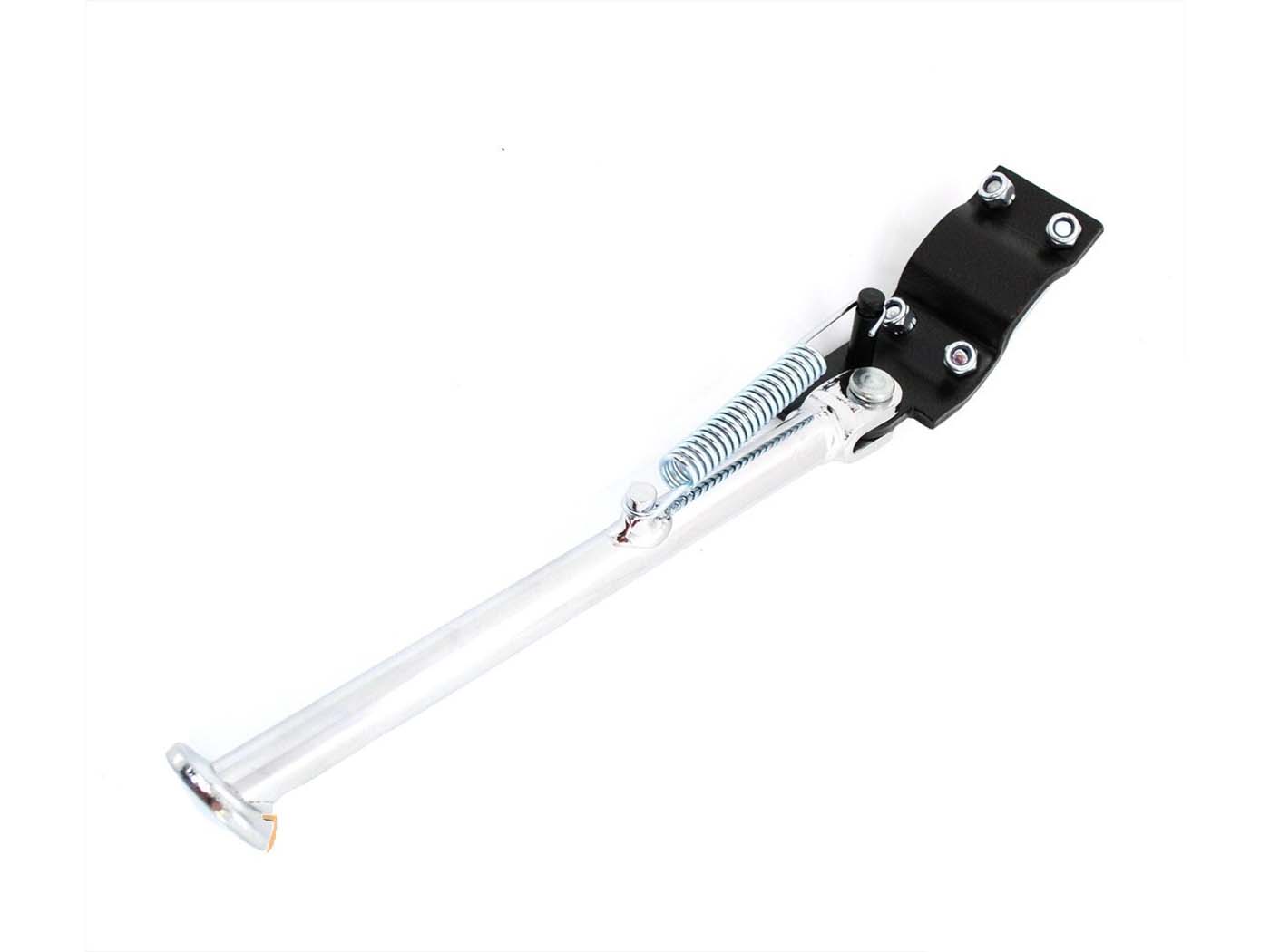 Šoninė kojelė Presto chromas 280mm, skirtas Tomos A 3, Flexer, Quadra, Hercules Prima M, GT, GX, G3, Pronto, Presto, Zündapp ZD, ZR, ZB, ZA, ZX, ZL, ZS, ZE, 444 Automatic, Kreidler Floret , Flory