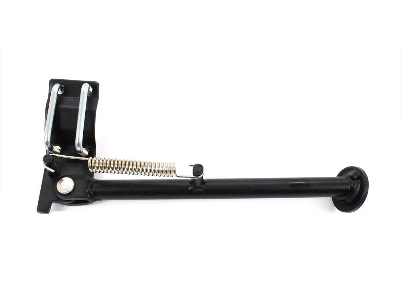 Šoninė kojelė Presto Black 280mm su spyruokle ir tvirtinimo medžiaga, skirta Tomos A 3 Flexer, Hercules Prima 2, 3, 4, 5, 6, SX, M, MF, MP, HR, G3, GT, GX, Pronto, Presto, Zündapp 444 , ZD, ZR, ZB, ZA, ZX, ZL, ZS, ZE A, Kreidler Floretas, Flory