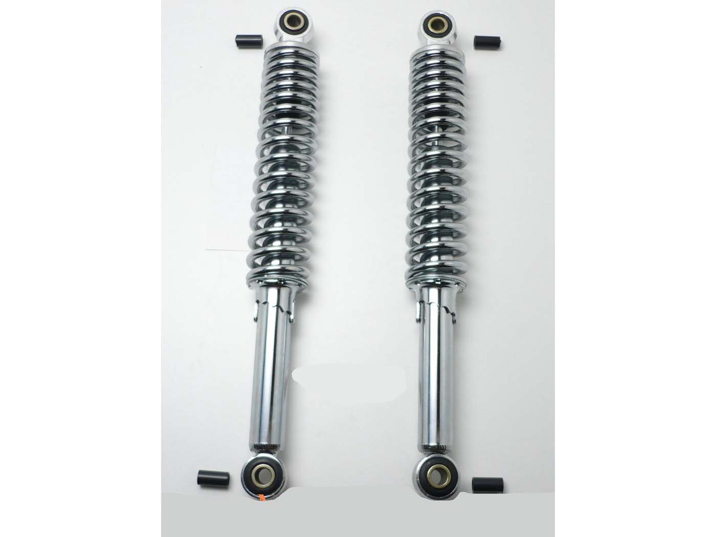 Amortizatorius chromas 320mm 5 krypčių reguliuojamas 10mm įvorės plastikinis adapteris 8mm Kreidler, Zündapp, Hercules, Puch