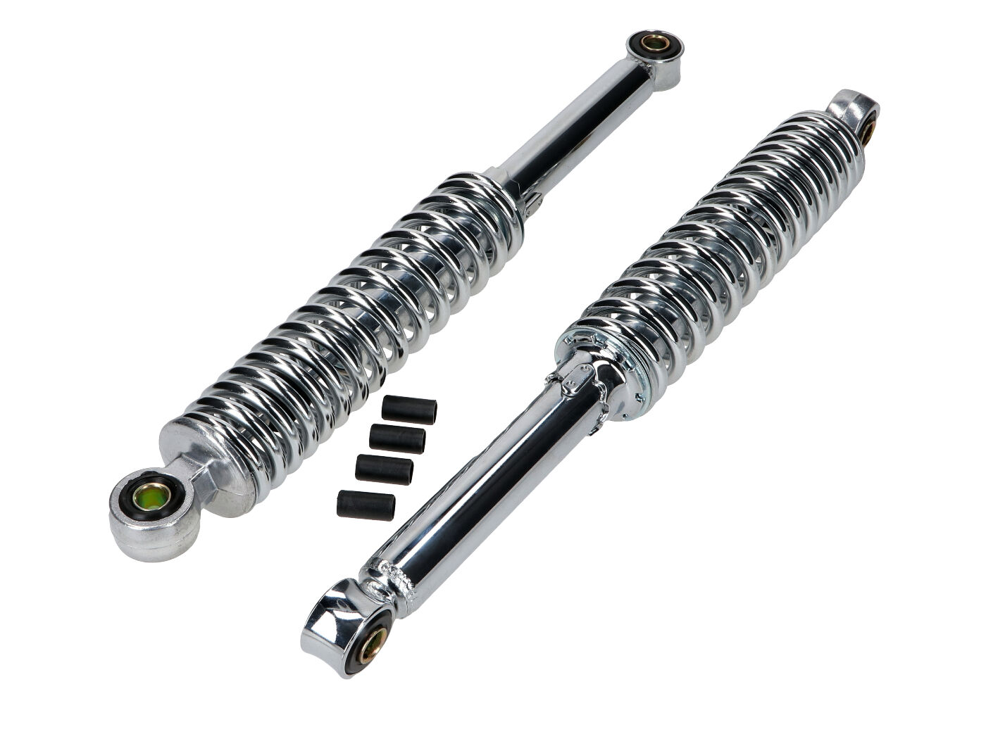 Amortizatorius chromas 360mm 5 kryptimis reguliuojamas 10mm plastikinis adapteris 8mm Kreidler, Zündapp, Hercules, Puch