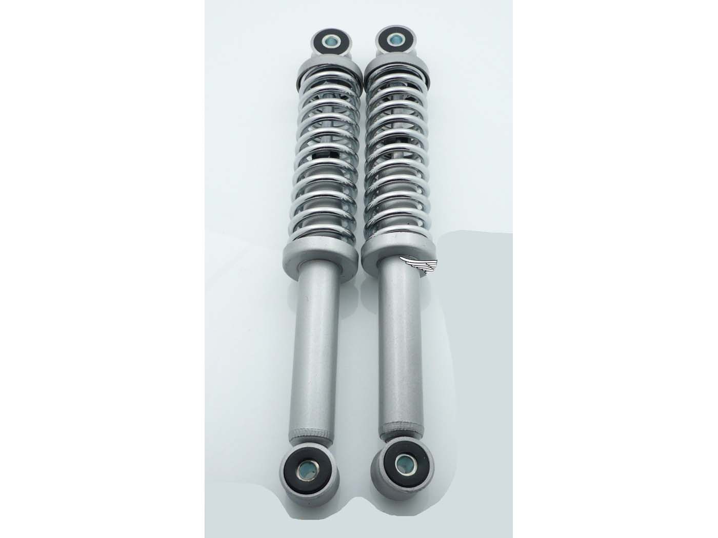 Amortizatorių komplektas pilkas 290mm 8mm įvorės 6mm spyruoklė Puch MV, MS, VS, VZ, M, Zündapp Bergsteiger M 25, 50 Typ 434, Hercules, Puch, Miele, DKW, KTM, Rixe, Kreidler