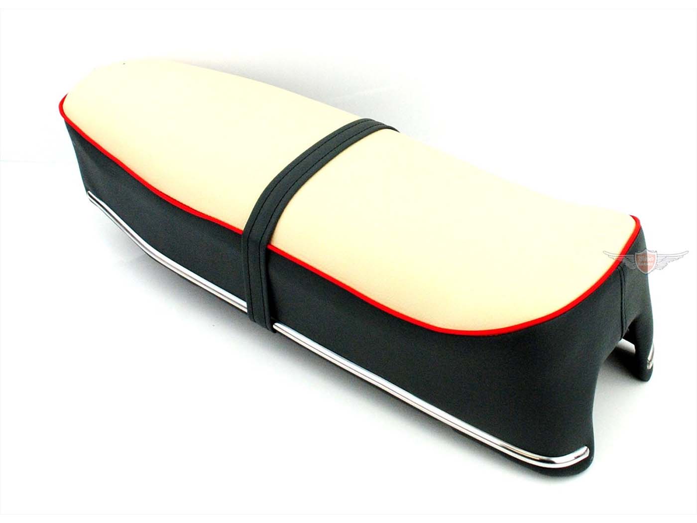 Sėdynės dirbtinė oda 600x230x100mm juoda/balta skirta Kreidler, Florett kiaušinių bakui
