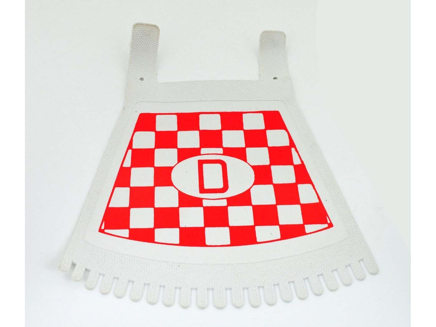 Apsauga nuo purslų balta raudona languota 200mm x 190mm dviračiui, mopedui, mopedui, mokick