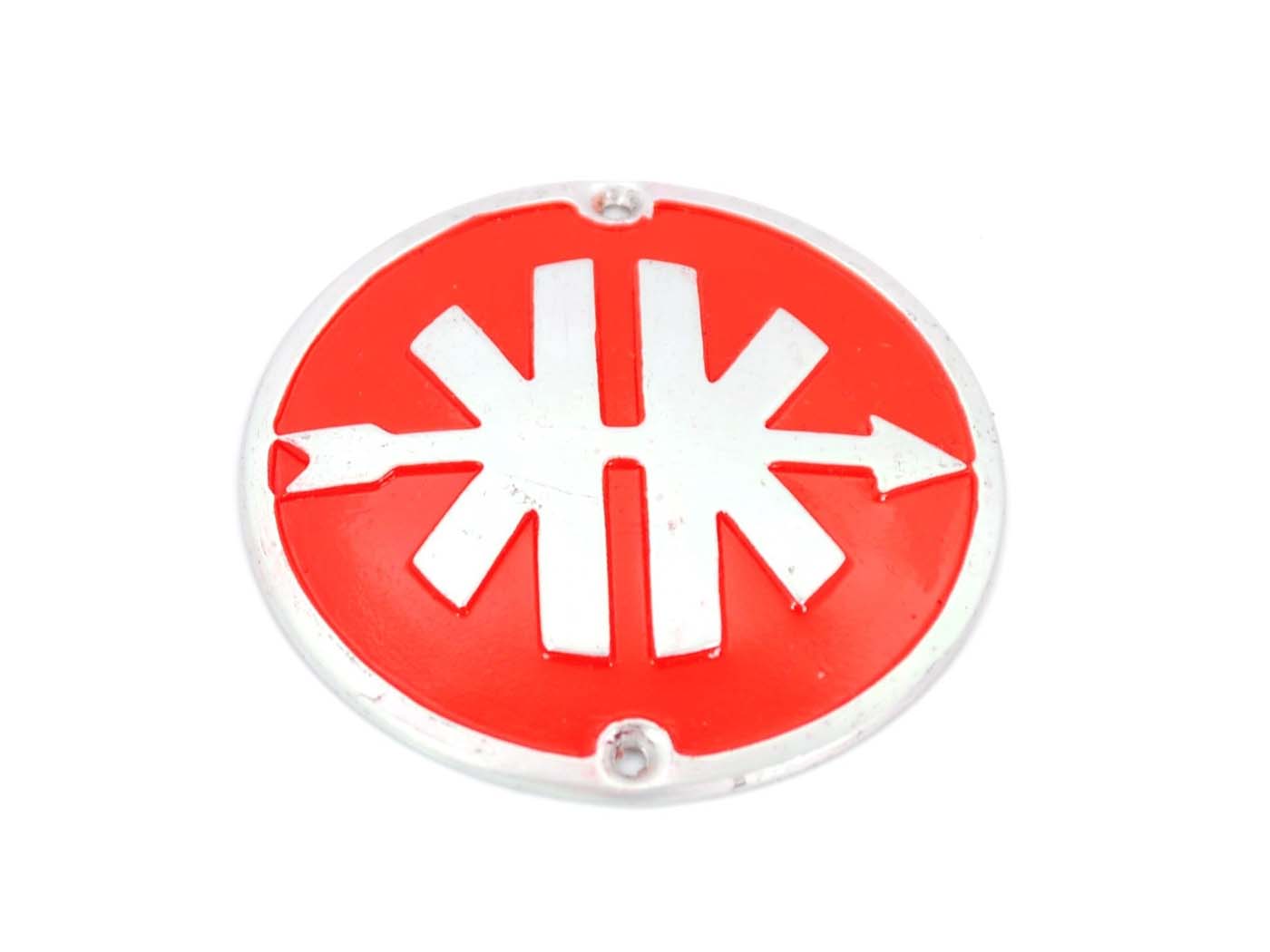 Emblema aliuminio apvali 56 mm raudona, skirta Kreidler, Florett RS, RM, TM, GT, Eiertank, Super 4, LF, LH