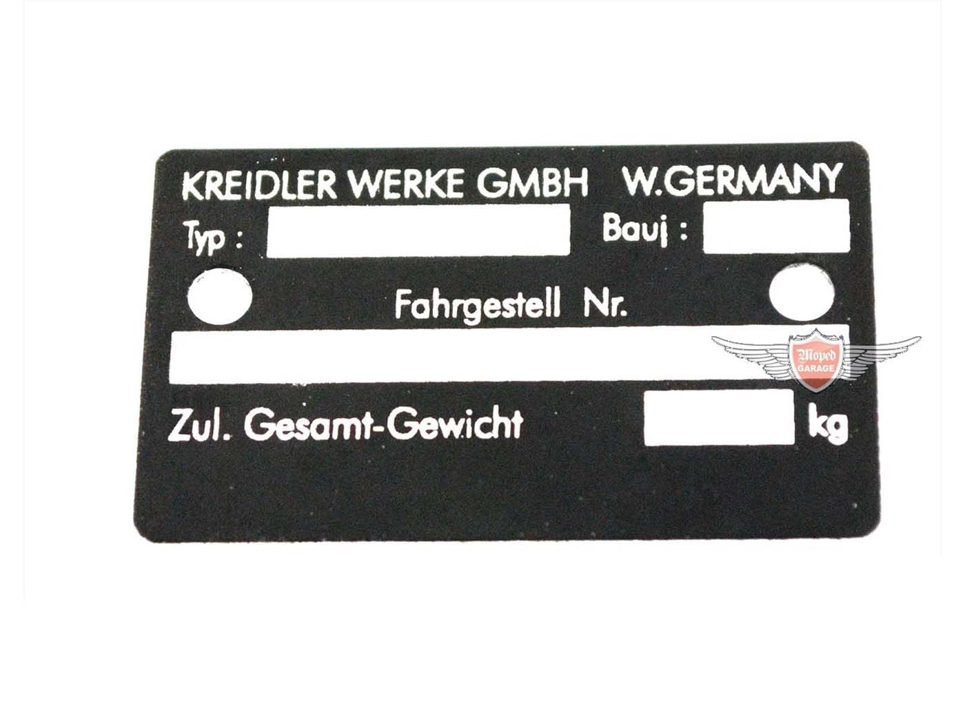 Tipo plokštė aliuminis 50 x 31mm juoda Kreidler Florett, K 54, RS, RM, RMC, LF, LH