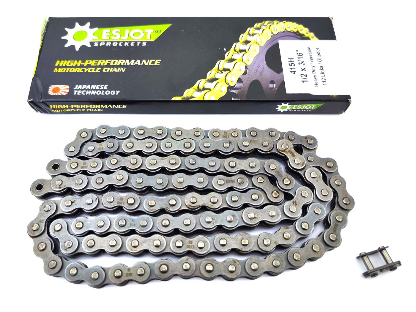 Grandinės Esjot plieno 112 jungtys, skirtos Zündapp CS, CX, Hai, ZR, ZA, ZB, Automatinis Mopedas Type 442-13 L1, L2, Berini M 21 Standard, 35 Tour, 36 Sport, NSU Quickly T, N 23, S F Puch 50 , Combinette 428, Super 433, Sport 510, 515, 517, C 50