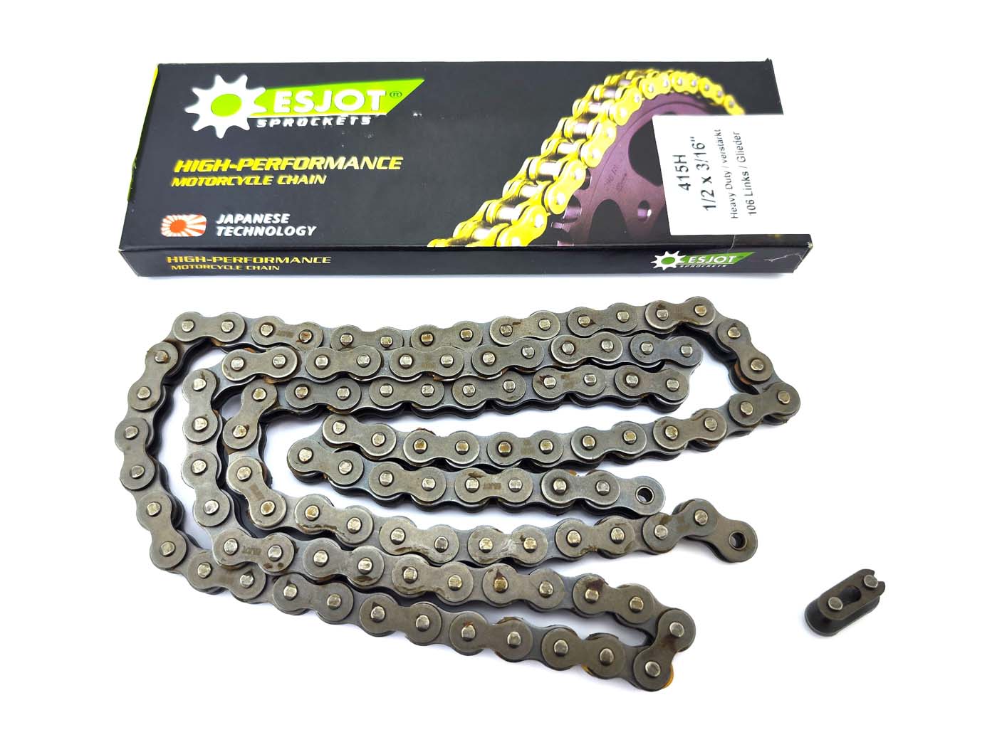 Grandinės Esjot plieno 106 jungčių tipas 415, skirtas Hercules HR 2, Hobby Rider M1, M2, M4, M5, Prima 2S, 3S, 5, 4S, 5S, SX, Puch Maxi X, DS 50-4, 50-V, Superia su Viktoria variklis Aristocrat 3V, Convair DKW Sport Violetta 128, 158, Express Carino Victoria Vicky III