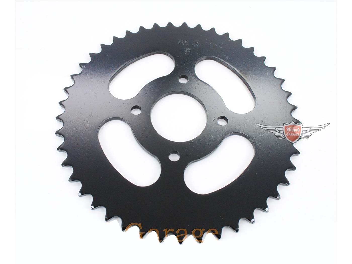 Žvaigždutė Esjot Sustiprinta 45 dantų 4 skylių juoda, skirta Hercules Prima 1, 2, 3, 4, 5, 6, MP MF M HR Hobby Rider, P MX SX, Optima Pronto, Presto, Garelli Cross 40, KTM 505 Automatinis, 2 greičiai, Zündapp A 25 Automatinis tipas 460-01, 460-02