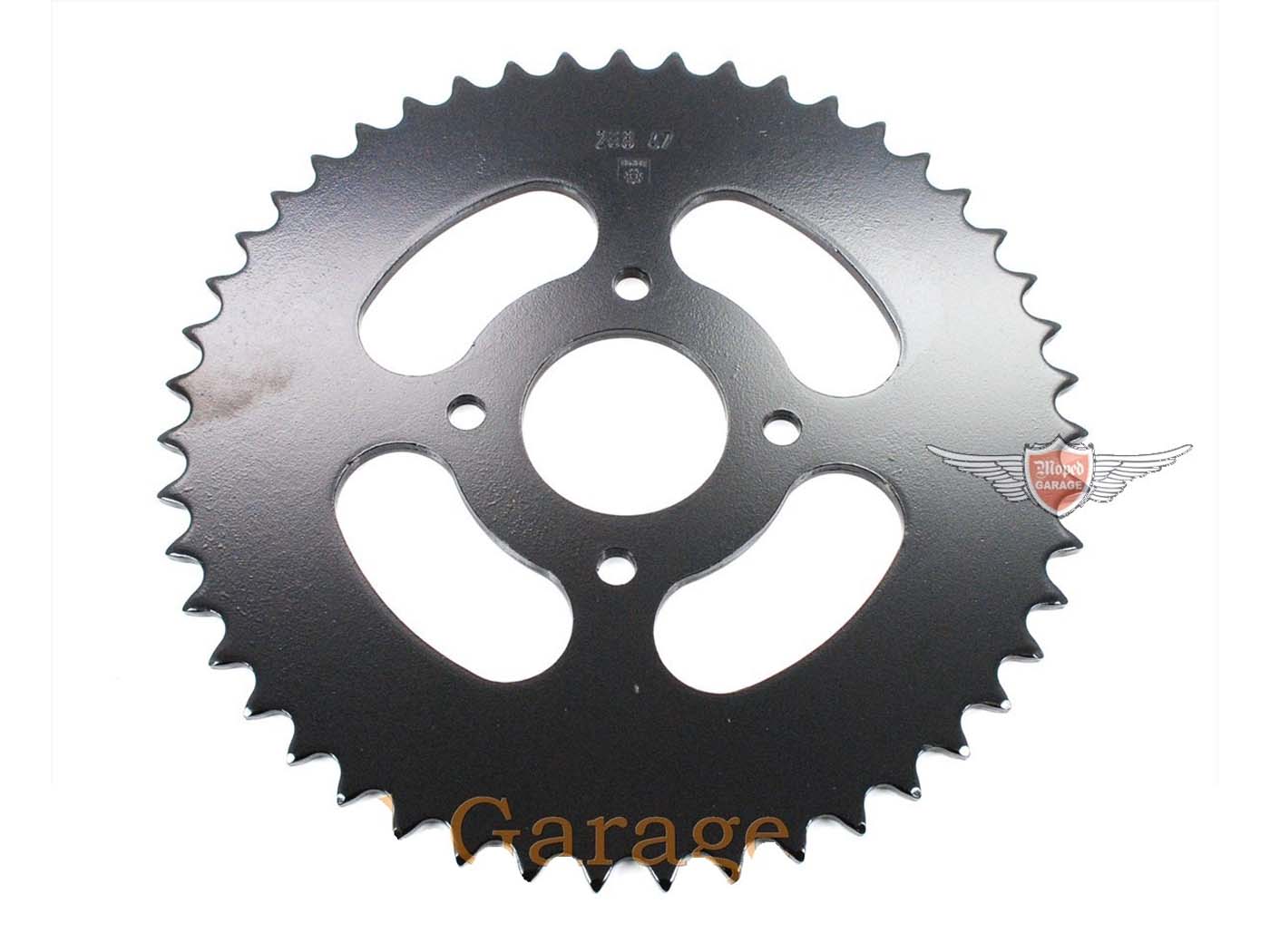 Žvaigždutė Esjot plieno 47 dantų juoda, skirta Hercules Prima 1, 2, 3, 4, 5, 6, MP MF M HR Hobby Rider, P MX SX, Optima Pronto, Presto, Garelli Cross 40, KTM 505 Automatinis, 2 greičiai, Zündapp A 25 Automatinis tipas 460-01, 460-02