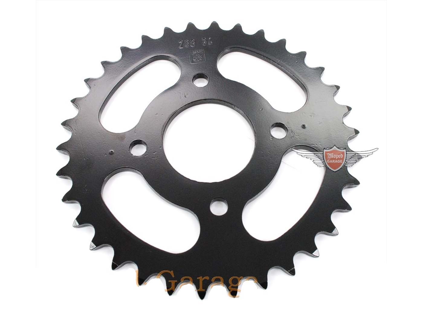 Žvaigždutė Esjot plieno 34 dantų juoda 4 skylės Hercules Prima 1, 2, 3, 4, 5, 6, MP MF M HR Hobby Rider, P MX SX, Optima Pronto, Presto, Garelli Cross 40, KTM 505 Automatinis, 2 greičiai, Zündapp A 25 Automatinis tipas 460-01, 460-02