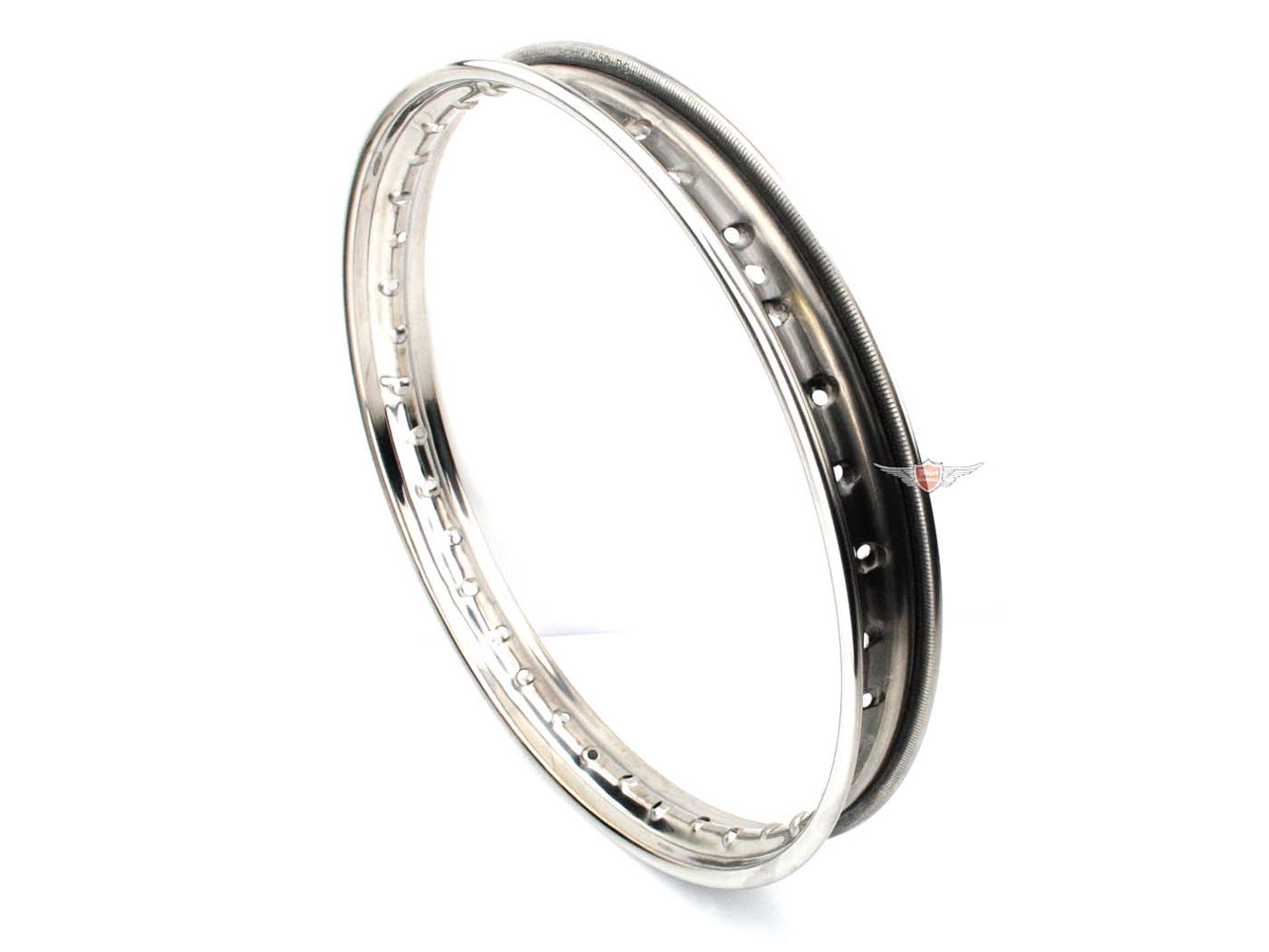Nerūdijančio plieno ratlankis 1,5 x 17 colių 36 skylių 6,5 mm spenelio anga, skirta Kreidler Florett K 54/32 DB, Eiertank, RS, LF, LH, RM, TM, GT RMC, Zündapp KS 50, GTS C 50 Sport, Hercules Sport Combinette MK