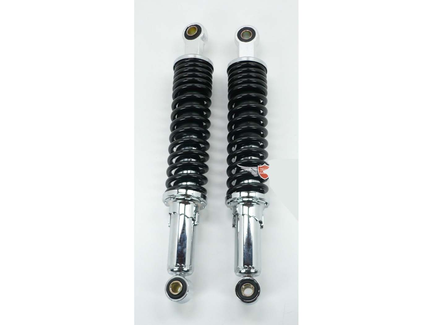 Amortizatorius chromo juodas 310mm 5 krypčių reguliuojamas 10mm/12mm įvorės Zündapp GTS, C 50 Sport, KS, Hercules, Kreidler, Puch mopedui, mopedui