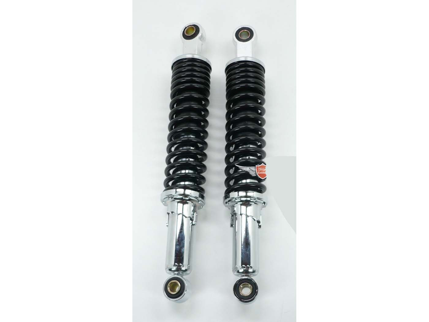 Amortizatorius chromas juodas 335mm 10mm 12mm 5 kryptimis reguliuojamas Zündapp GTS, C 50 Sport, KS, Hercules, Kreidler, Puch mopedui, mopedui