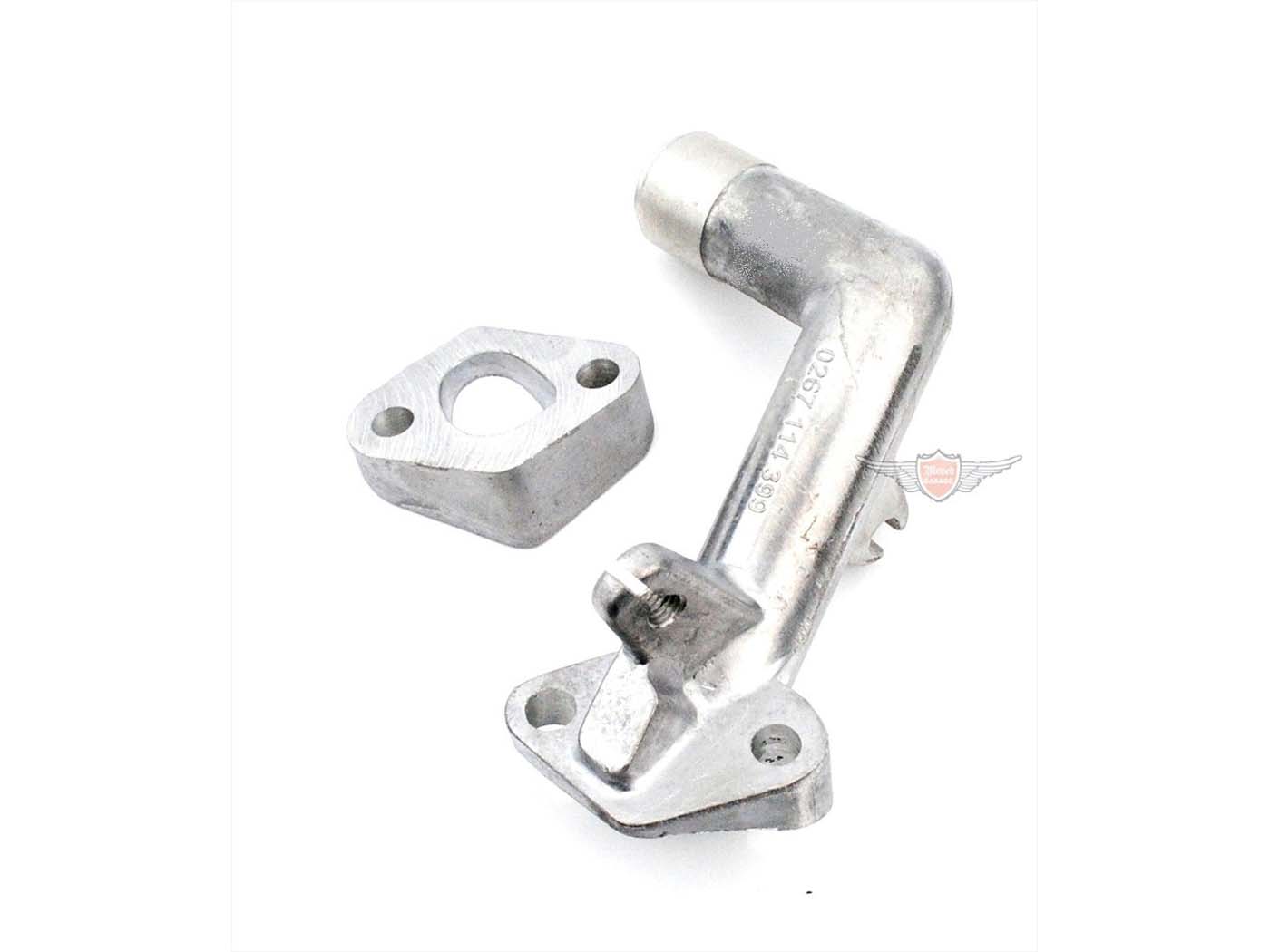 Įsiurbimo kolektorius aliuminis 14mm pasviręs su adapterio plokšte Sachs 504, 505, Hercules Prima, M, DKW, KTM mopedui, mopedui, mokick