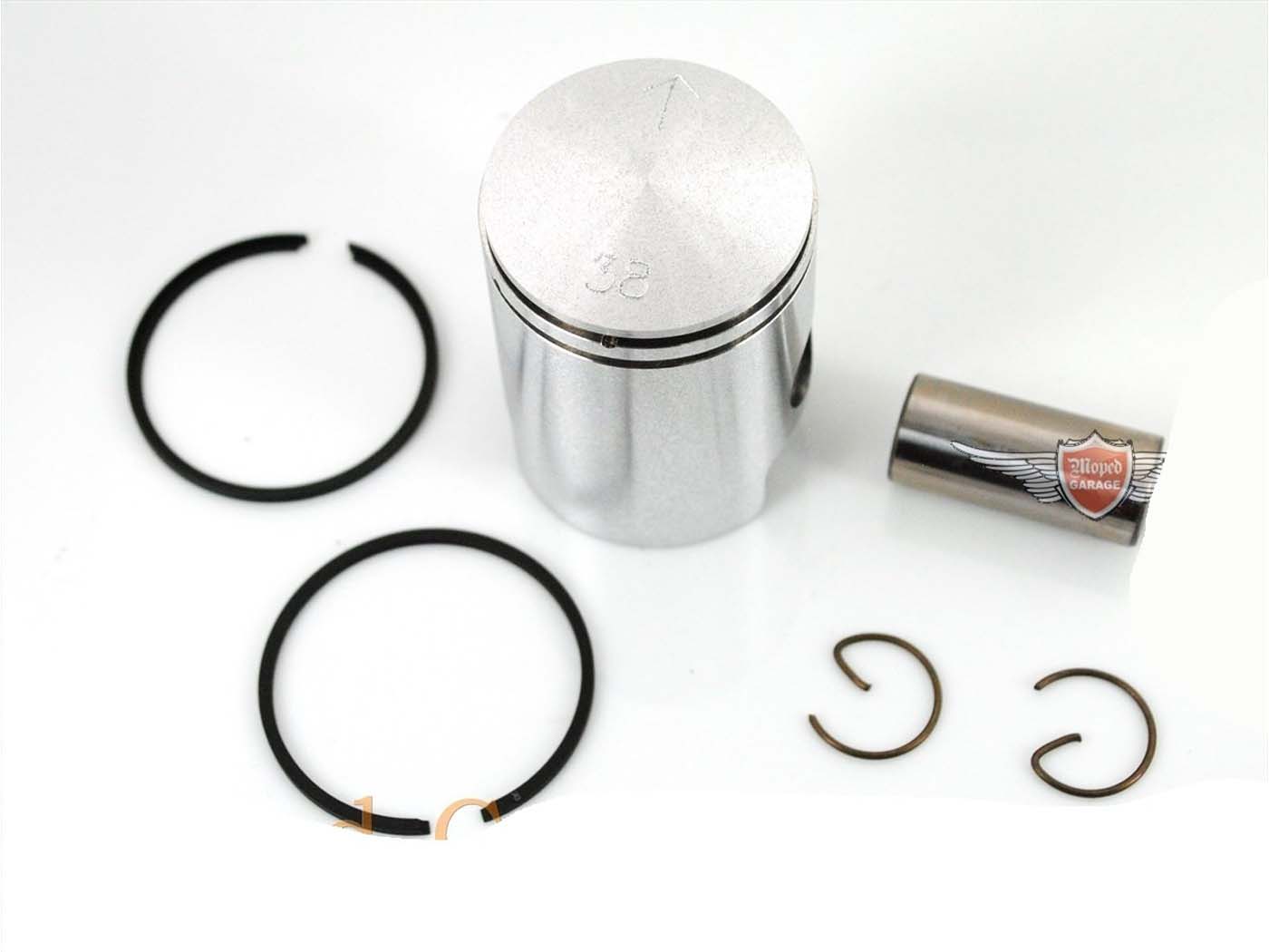 Aliuminio Stūmoklio komplektas 38 mm su stūmoklio žiedais ir 14 mm stūmoklio kaiščiu, skirtas Sachs 50 S 501, Hercules K 50, KX, GT, GX, Supra, DKW, KTM