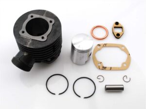 Cilindro komplektas 50cc 32mm kolektorius 12mm Stūmoklio pirštas 86mm išorinis skersmuo 85mm aukštis 38mm anga Sachs 50/AL S, 50/2 KS, DK, 50/3 LS, 50/4 LKS, Hercules, Miele, DKW, Rixe, Gritzner