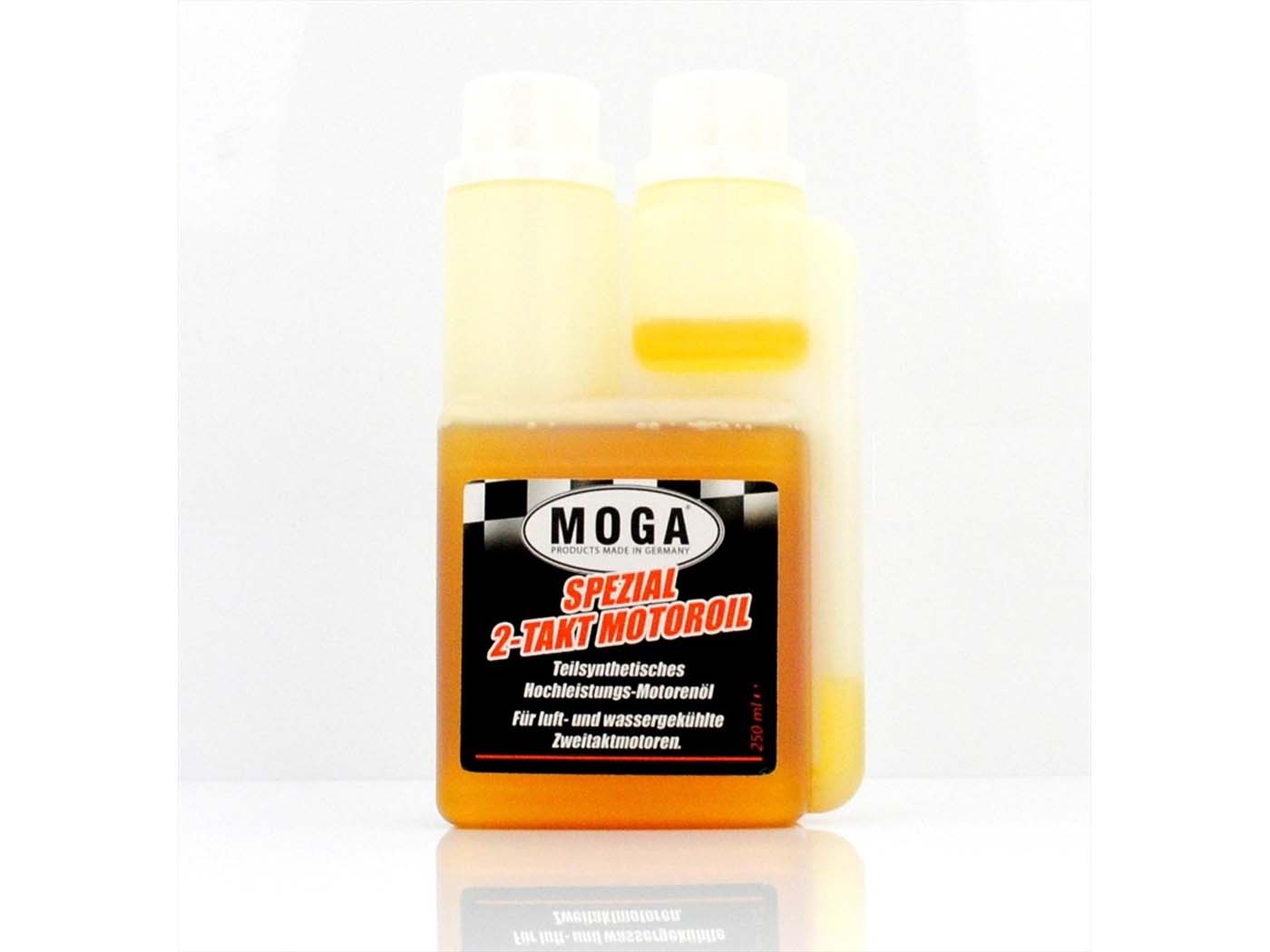 Variklio alyvos butelis MOGA 250ml matmenys 165mm aukštis 90mm plotis 45mm gylis mopedui mokick