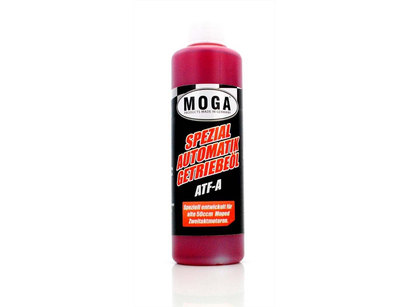 Pavarų dėžės alyvos butelis MOGA 250ml, skirtas Zündapp, Kreidler, Hercules, Puch, Simson, Miele, DKW, NSU, KTM Moped Mokick