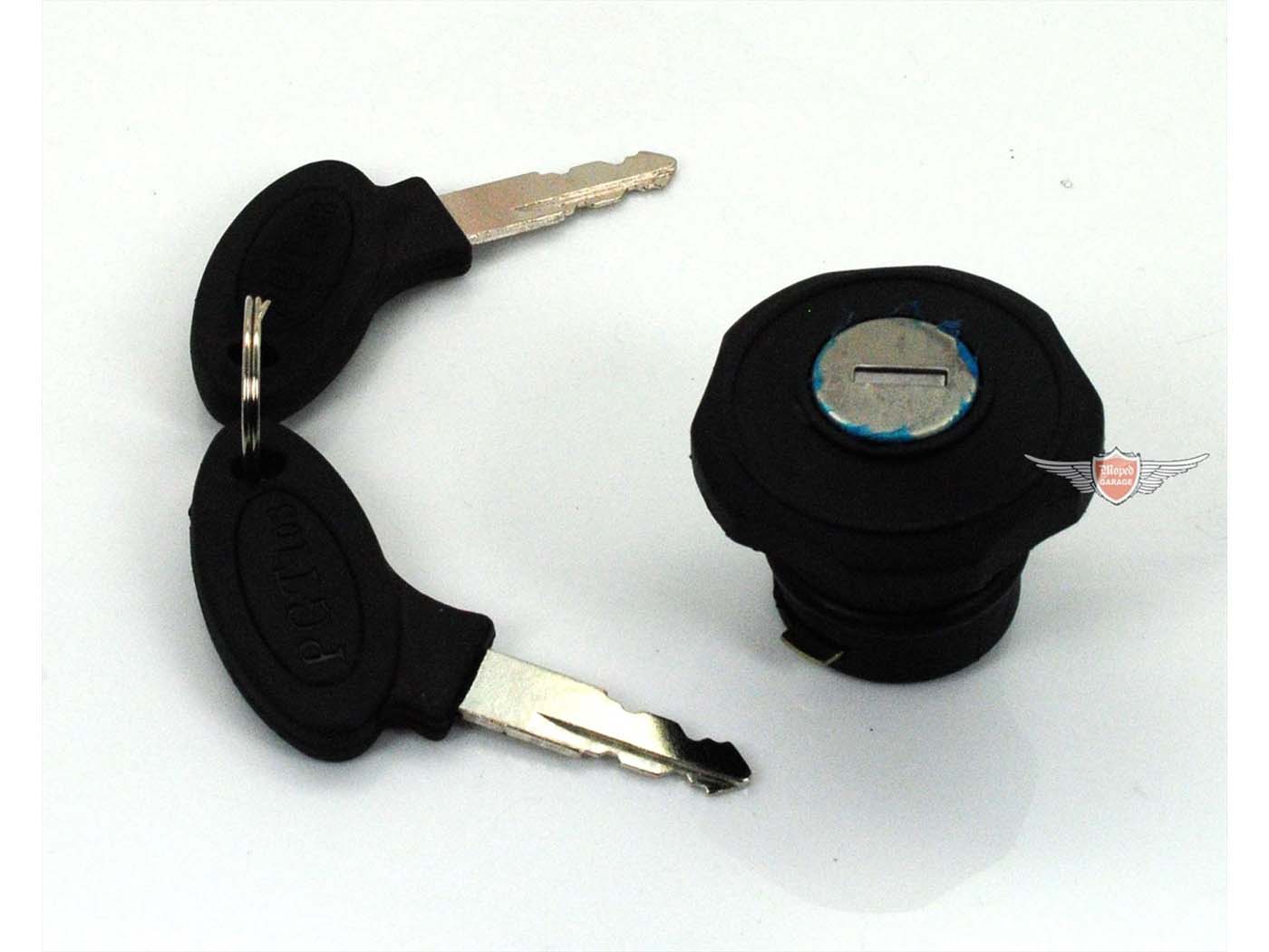 Užrakinamas bako dangtelis 30 mm juodas su 2 rakteliais Peugeot 101, 102, 103, 104