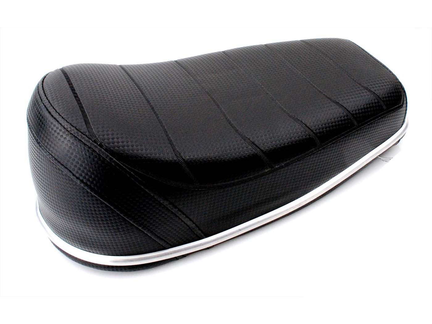 Sėdynės suoliukas Carbon Look Black 360mm x 175mm 90mm su chromuota juostele Puch Maxi, Zündapp, Kreidler, Hercules, DKW