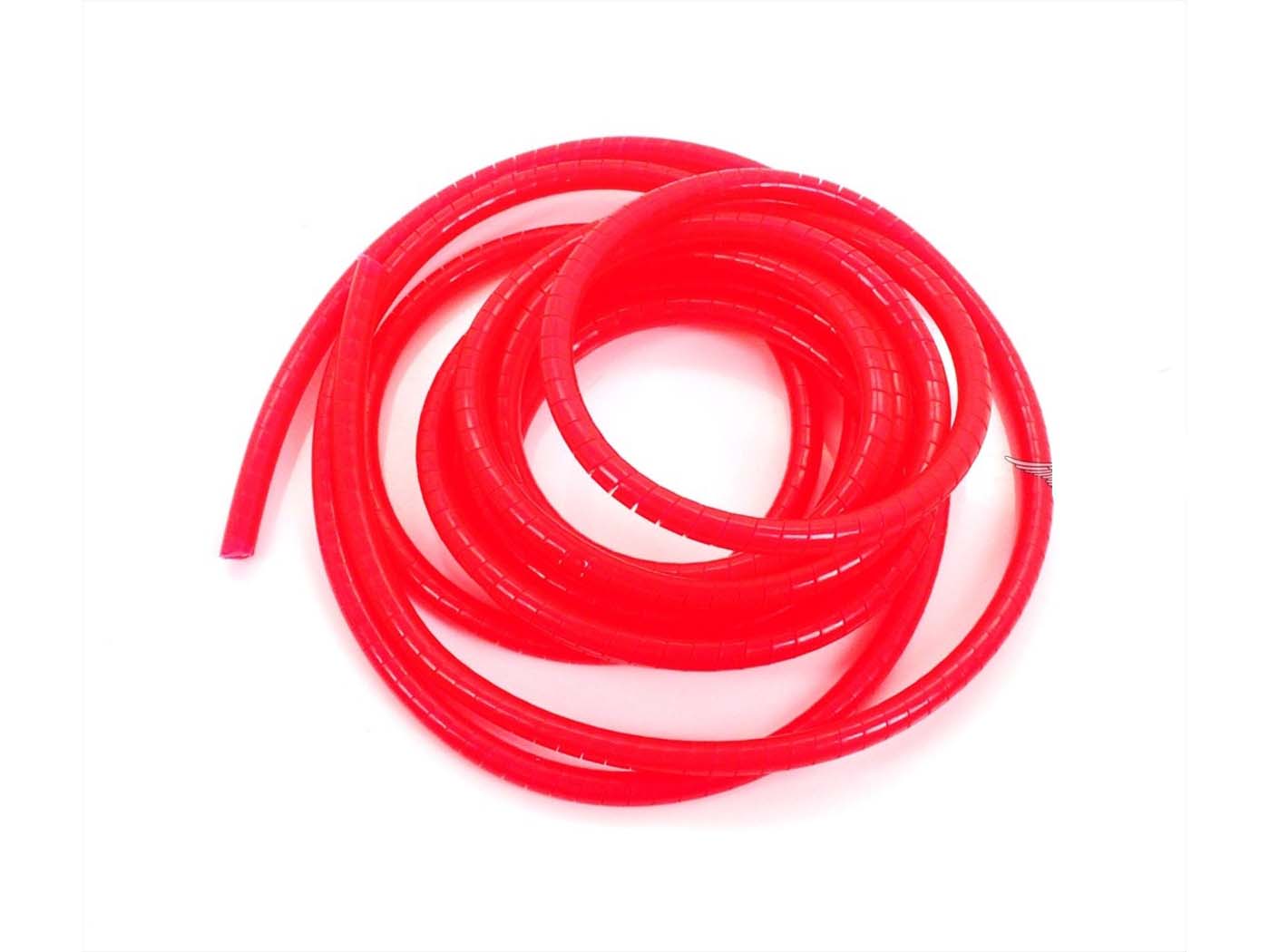 Apsauginis gaubtas spiralė 2m 6mm fluorescencinė raudona mopedui, mopedui, mokickui