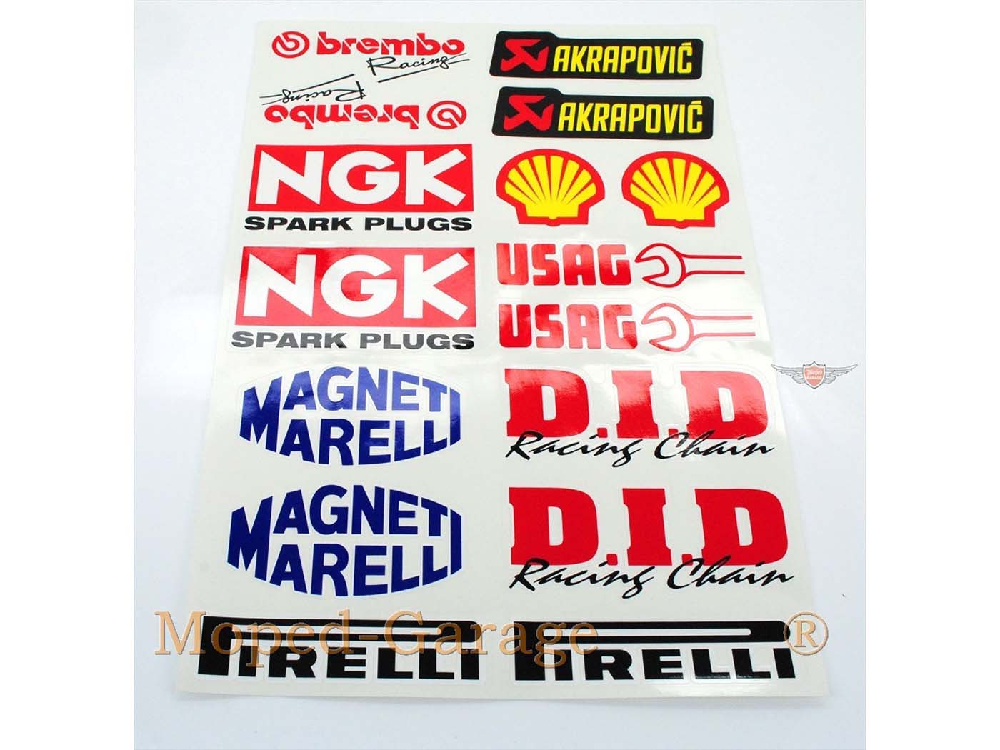 Lipdukų rėmėjų komplektas Shell, Pirelli, Marelli, NGK, Brembo, Akrapovic, DID, USAG