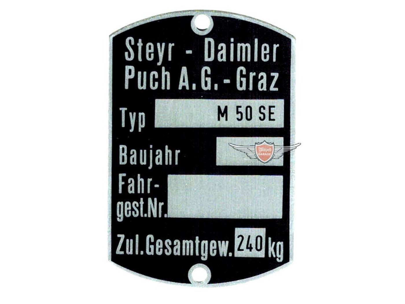 Vardinės lentelės ruošinys 60 x 40 mm, skirtas Puch, M 50 SE