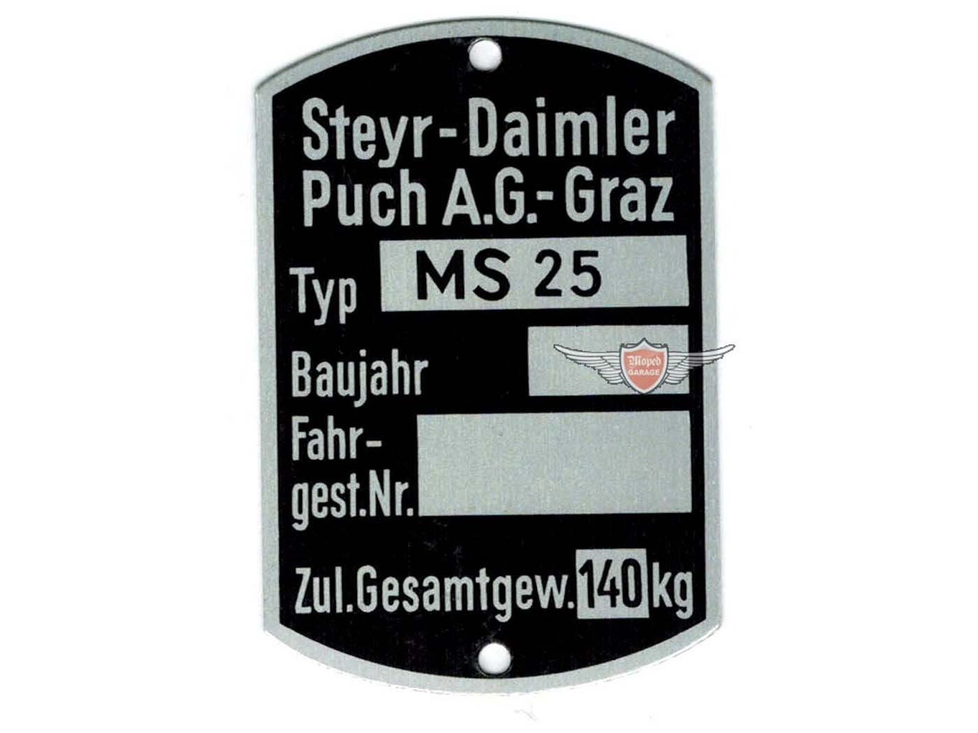 Tuščia tipo plokštelė 60 x 40 mm, skirta Puch MS 25