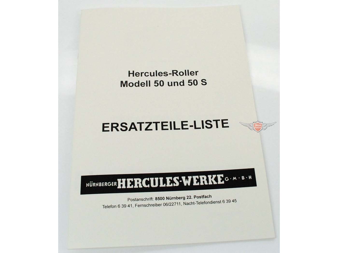 Atsarginių dalių sąrašo dalių katalogo leidimas 1963 m., skirtas Hercules motoroleriui R 50 RS S