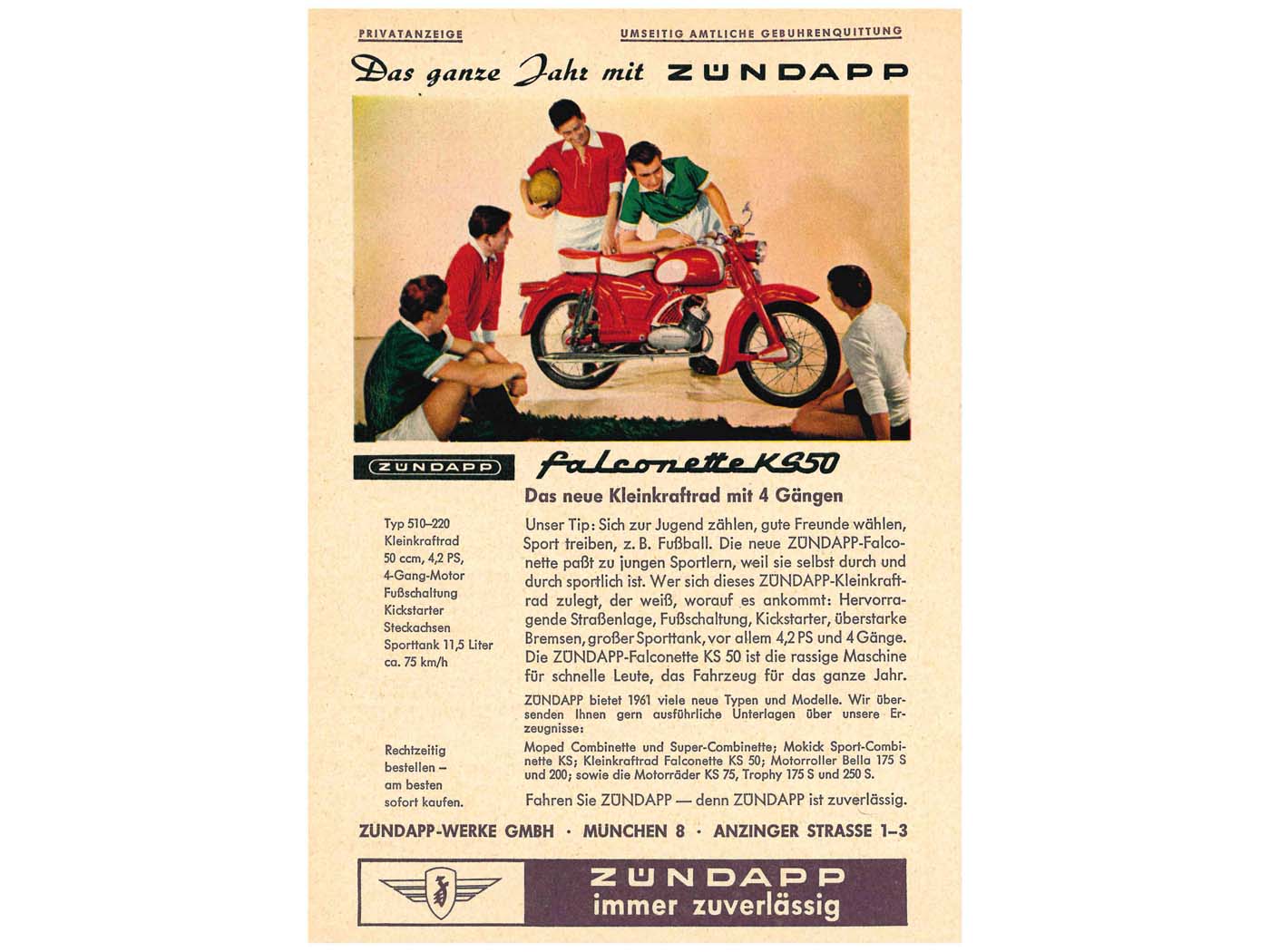 Brošiūra Falconette DIN A5, skirta Zündapp falconette KS50