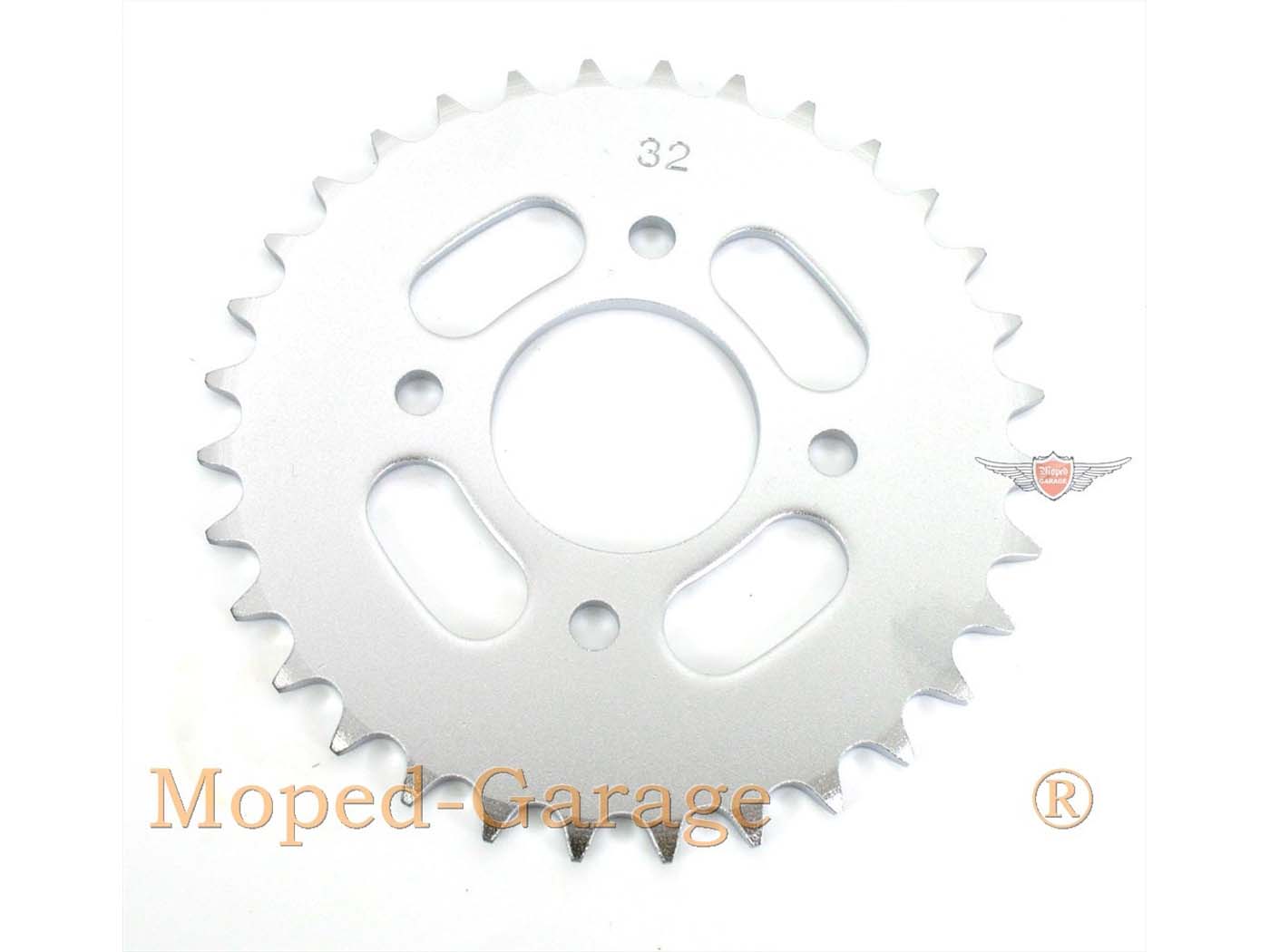 Sprocket Presto aliuminio 32 dantukai, skirti KTM 505, Hercules Prima 1, 2, 3, 4, 5, 6, MP MF M HR Hobby Rider, P MX SX, Optima Pronto, Presto, Garelli Cross 40, Zündapp A 25 Automatic Type 460- 01, 460-02