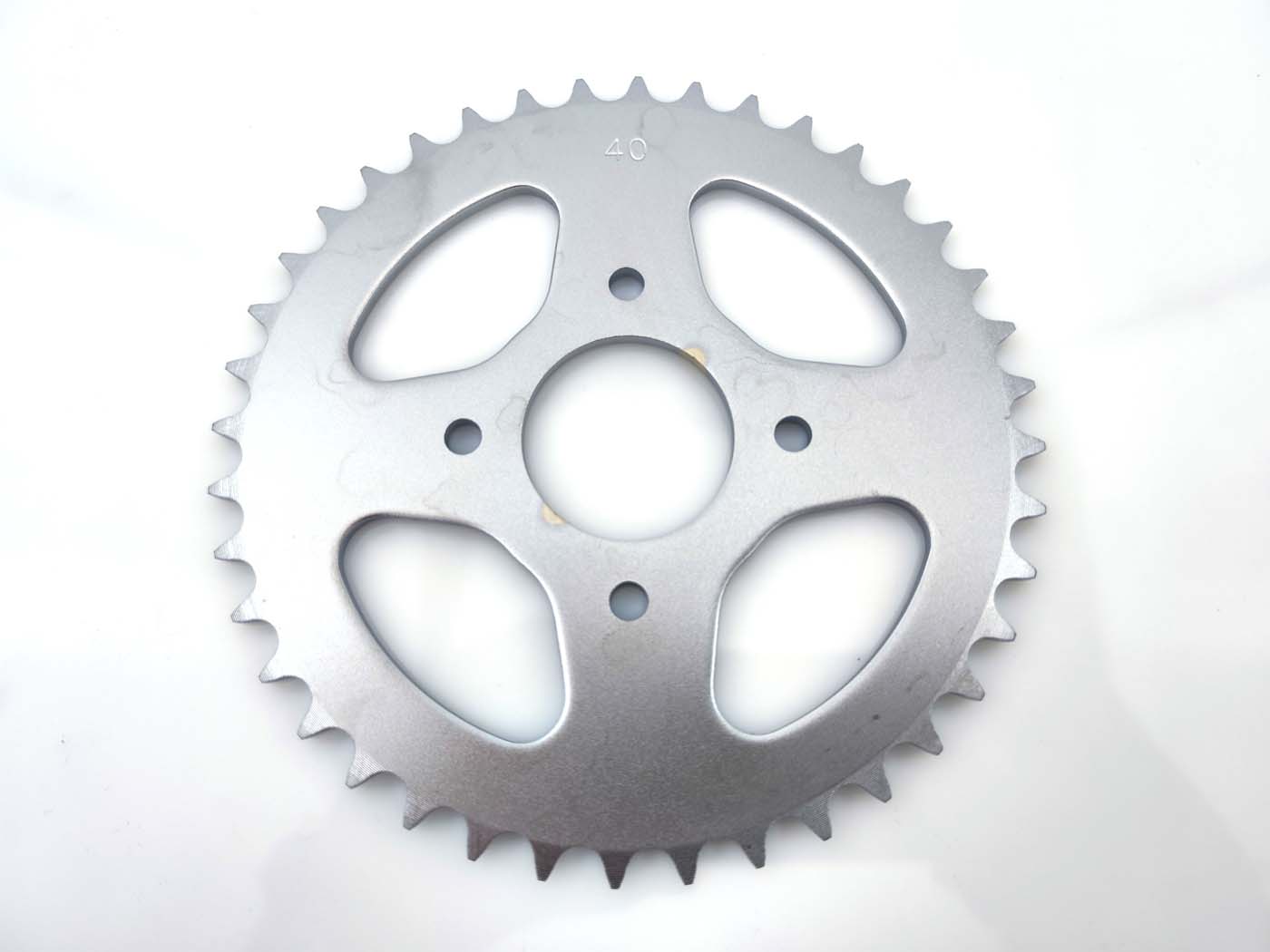 Sprocket Presto aliuminio 40 dantų 4 skylės KTM 505, Garelli Cross 40, Hercules Prima 1, 2, 3, 4, 5, 6, MP MF M HR Hobby Rider, P MX SX, Optima Pronto, Presto, Zündapp A 25 Automatic Type 460-01, 460-02