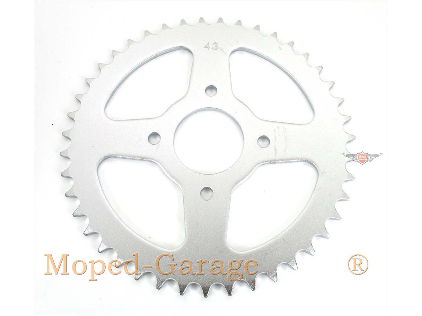 Sprocket Presto aliuminio 43 dantukai, skirti Hercules Prima 1, 2, 3, 4, 5, 6, MP MF M HR Hobby Rider, P MX SX, Optima Pronto, Presto, Garelli Cross 40, KTM 505, Zündapp A 25 Automatic Type 460- 01, 460-02