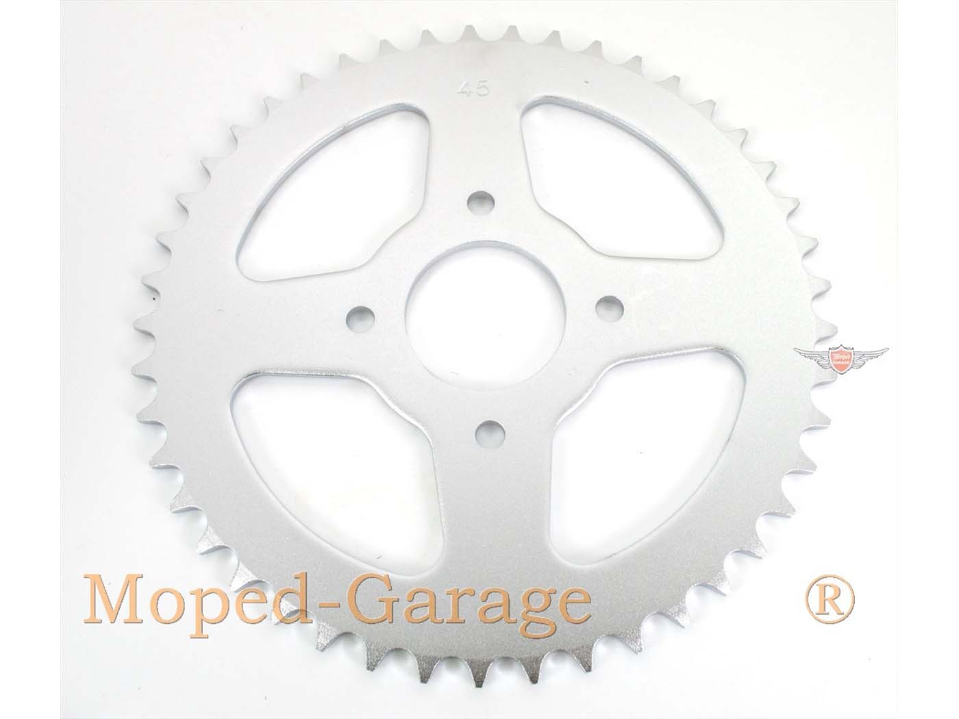 Sprocket Presto aliuminio 45 dantų 4 skylės Hercules Prima 1, 2, 3, 4, 5, 6, MP MF M HR Hobby Rider, P MX SX, Optima Pronto, Presto, Garelli Cross 40, KTM 505, Zündapp A 25 Automatic Type 460-01, 460-02