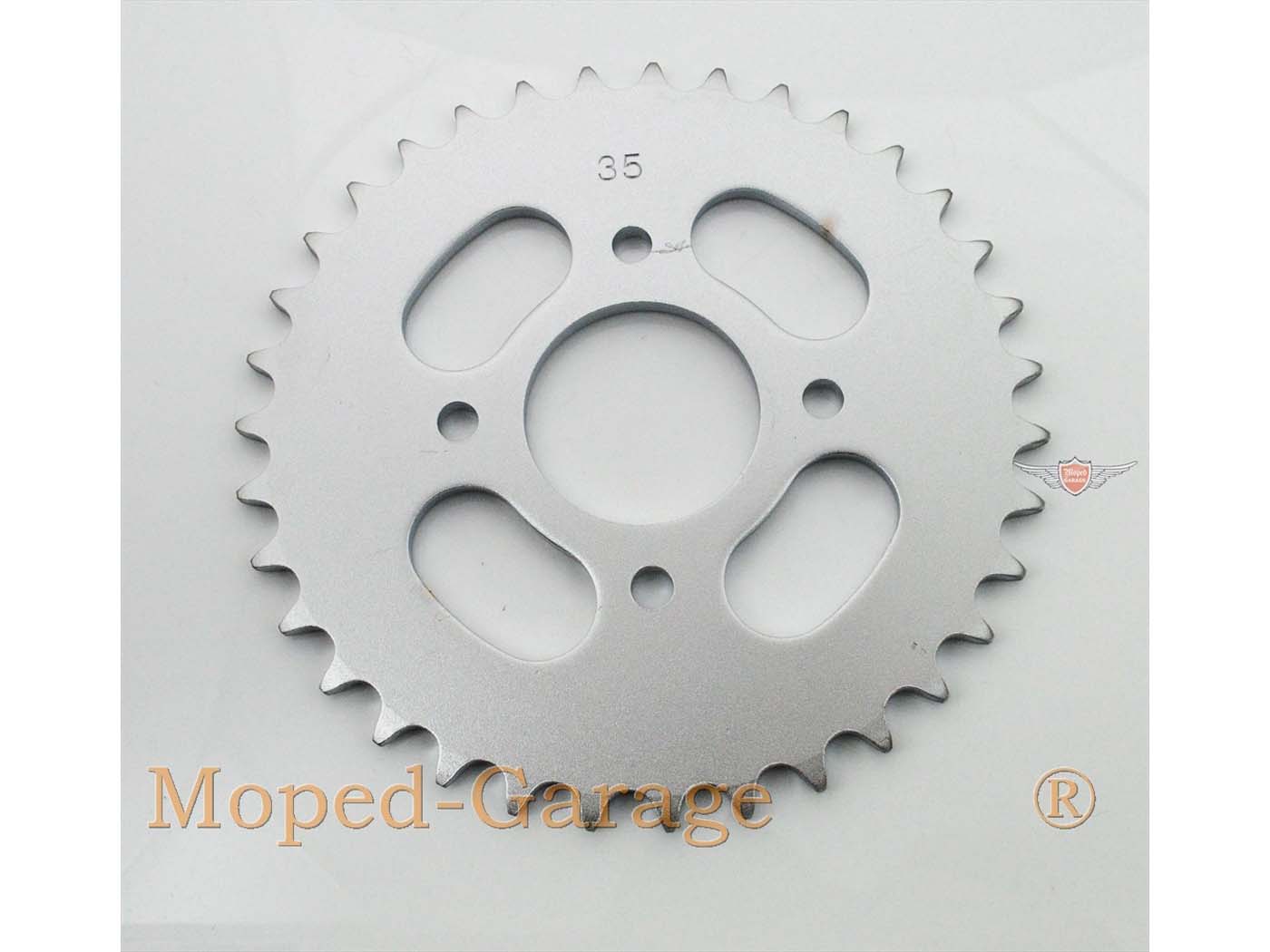 Sprocket Presto aliuminio 35 dantų 4 skylės KTM 505, Garelli Cross 40, Hercules Optima Prima 1-6, MP 2, 4, MF 3, M 6, HR Hobby Rider, P 1, MX SX, 5, Pronto, Presto, Zündapp A 25 Automatinis tipas 460-01, 460-02